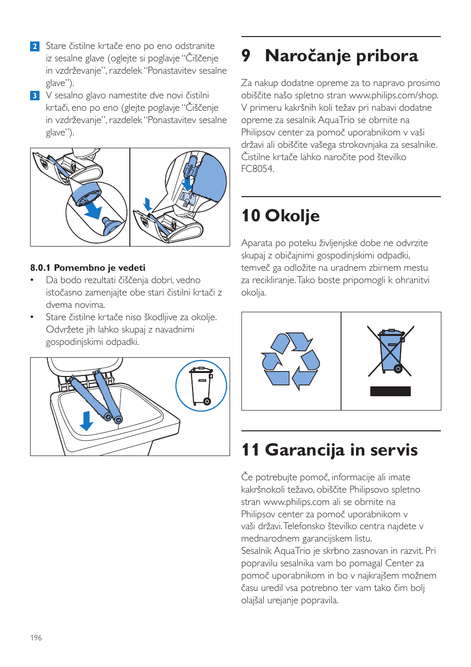 9 naročanje pribora, 10 okolje, 11 garancija in servis | Philips FC7070 User Manual | Page 196 / 230