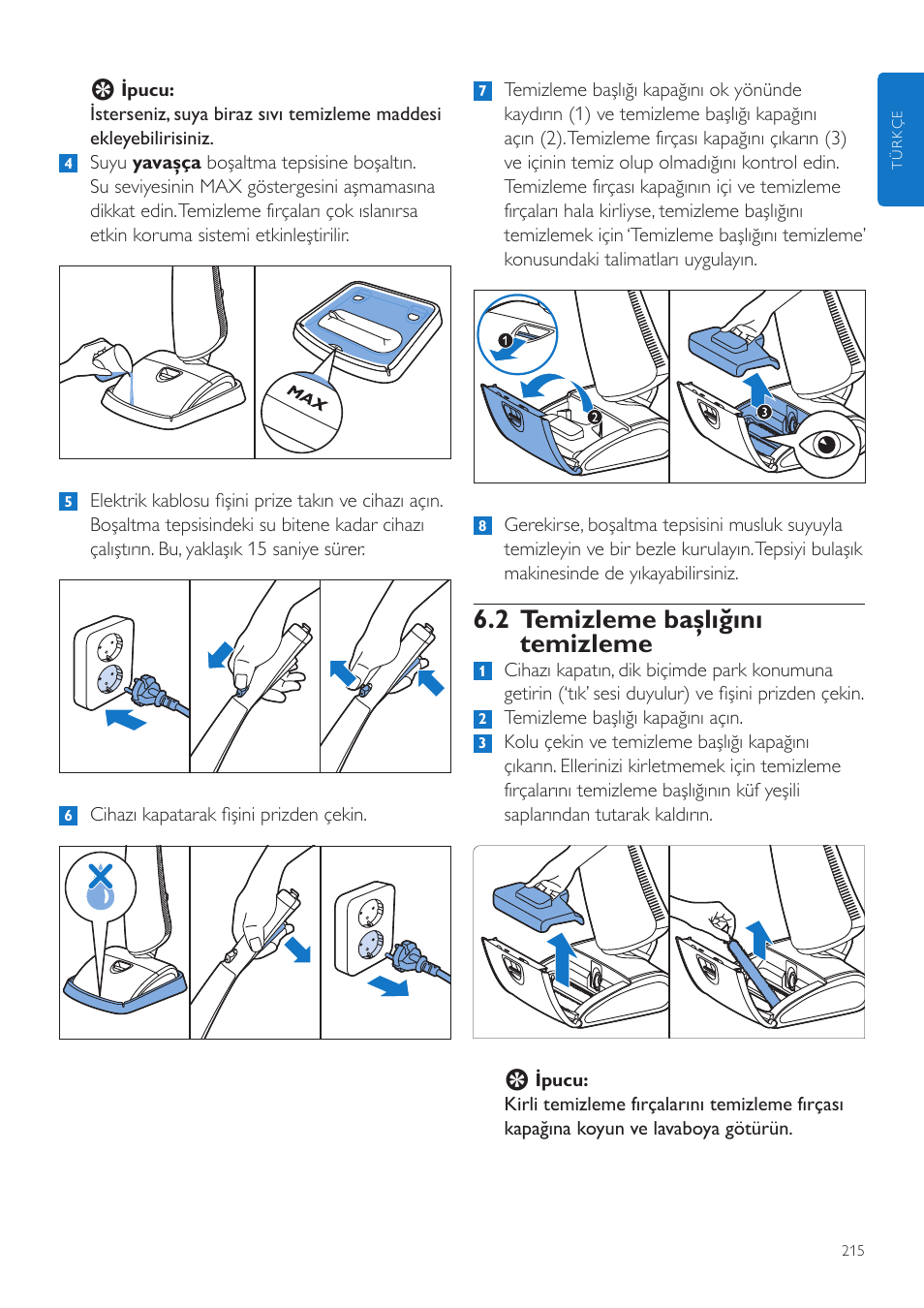 2 temizleme başlığını temizleme | Philips FC7070 User Manual | Page 215 / 230