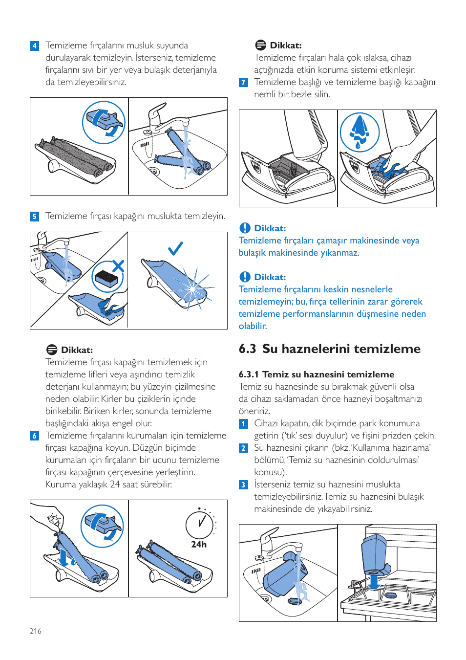 3 su haznelerini temizleme | Philips FC7070 User Manual | Page 216 / 230