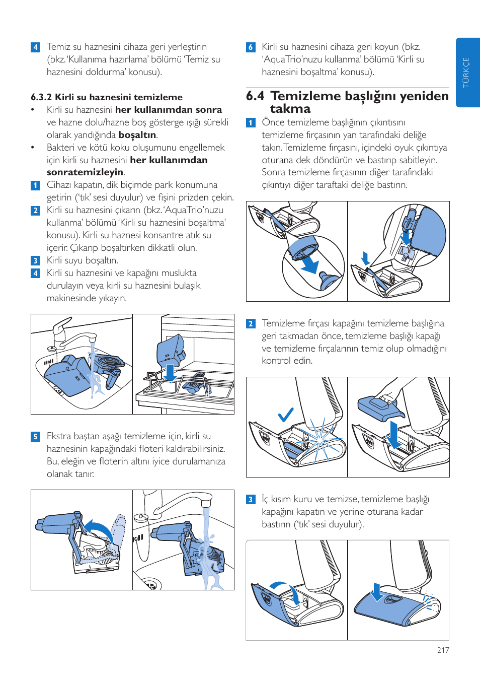 4 temizleme başlığını yeniden takma | Philips FC7070 User Manual | Page 217 / 230