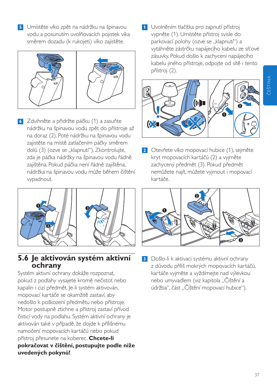 6 je aktivován systém aktivní ochrany | Philips FC7070 User Manual | Page 37 / 230
