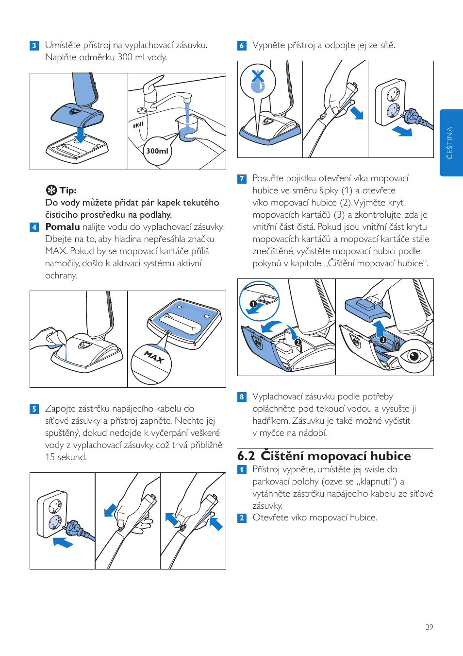 2 čištění mopovací hubice | Philips FC7070 User Manual | Page 39 / 230