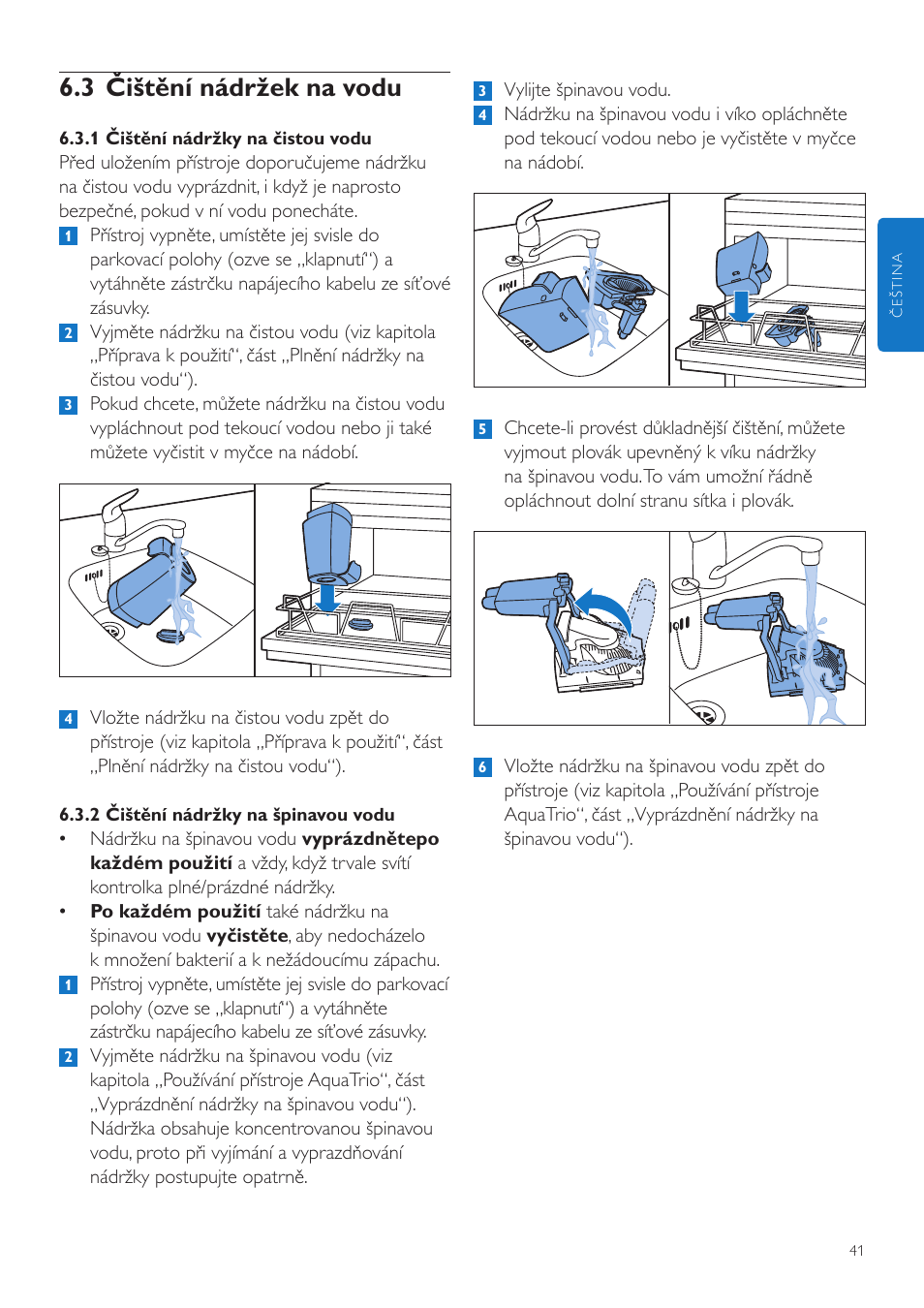 3 čištění nádržek na vodu | Philips FC7070 User Manual | Page 41 / 230