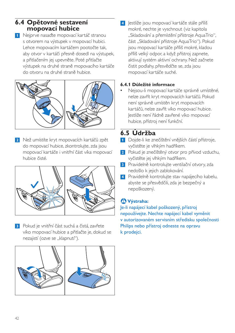 5 údržba, 4 opětovné sestavení mopovací hubice | Philips FC7070 User Manual | Page 42 / 230