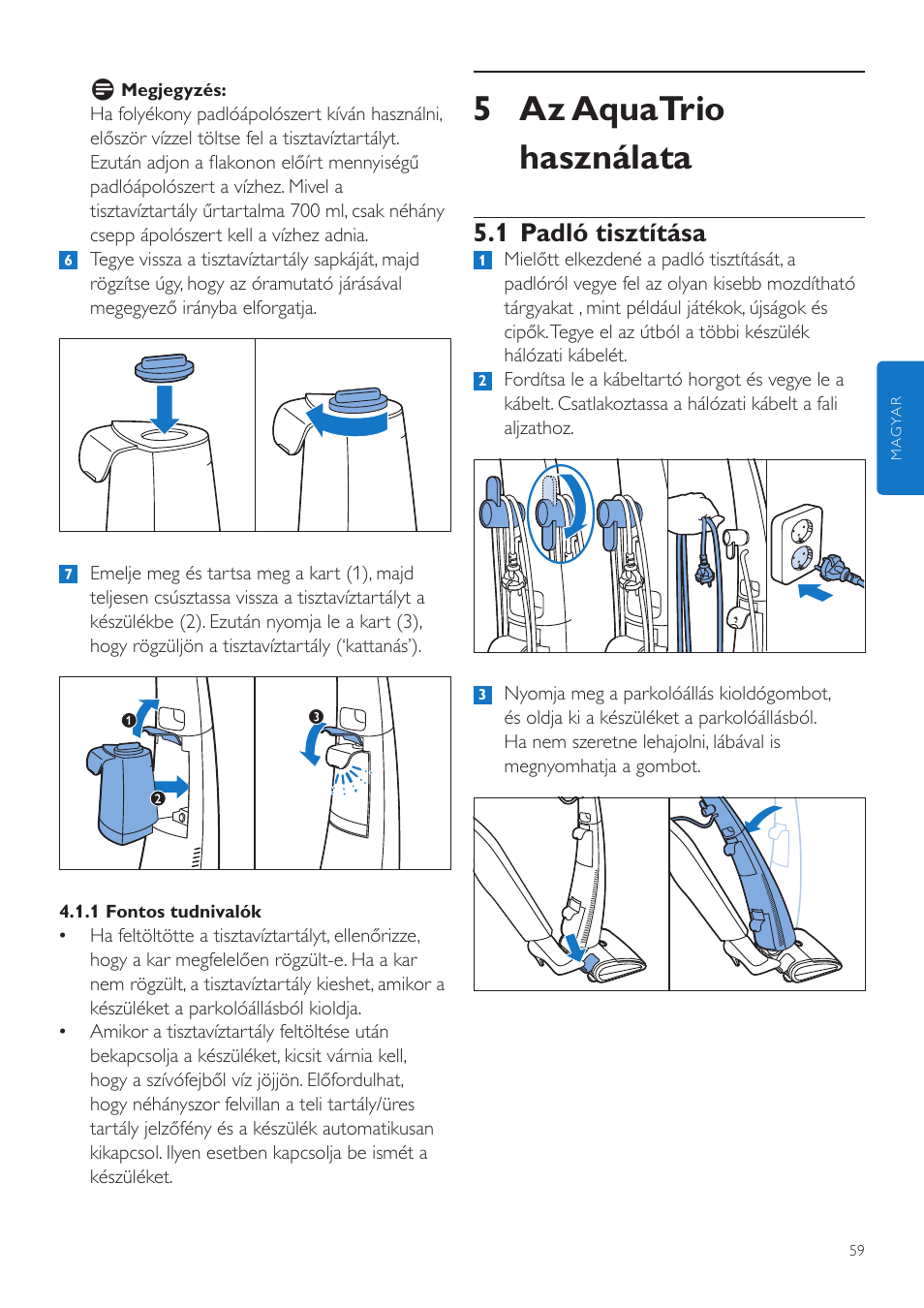 5 az aquatrio használata, 1 padló tisztítása | Philips FC7070 User Manual | Page 59 / 230