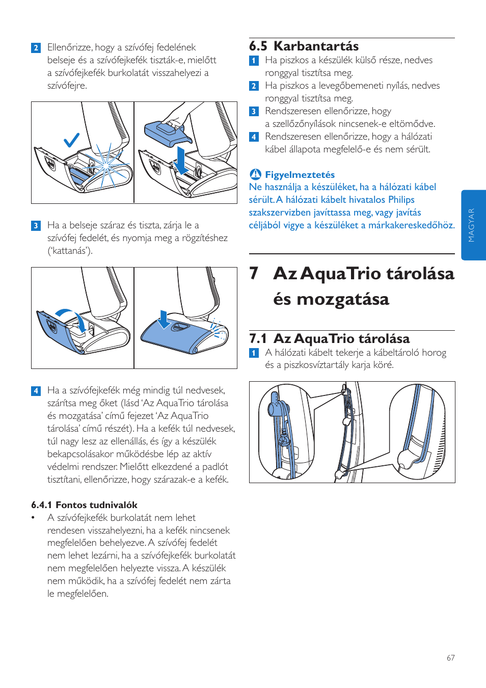 7 az aquatrio tárolása és mozgatása, 5 karbantartás, 1 az aquatrio tárolása | Philips FC7070 User Manual | Page 67 / 230