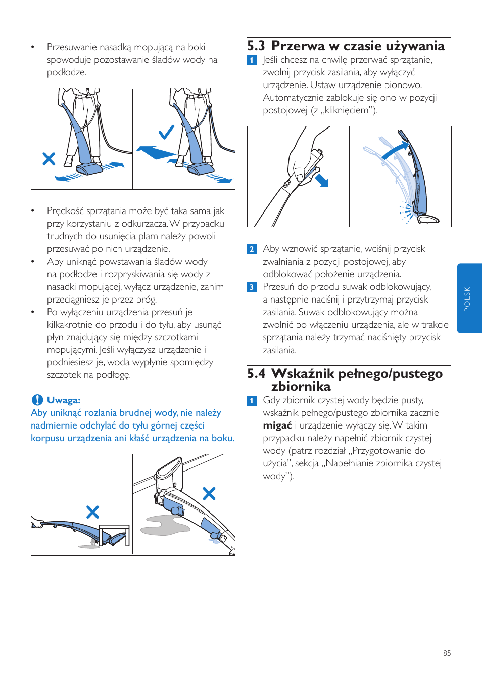 3 przerwa w czasie używania, 4 wskaźnik pełnego/pustego zbiornika | Philips FC7070 User Manual | Page 85 / 230