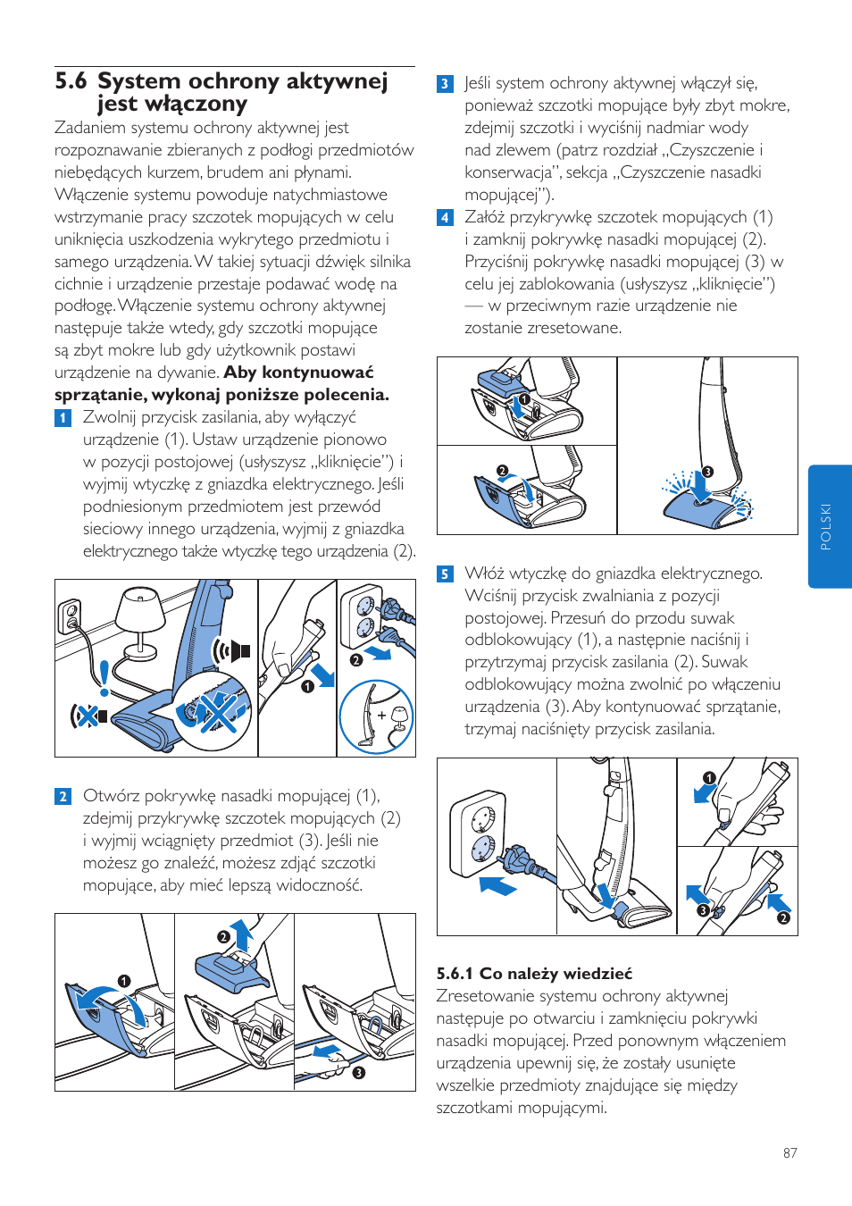 6 system ochrony aktywnej jest włączony | Philips FC7070 User Manual | Page 87 / 230