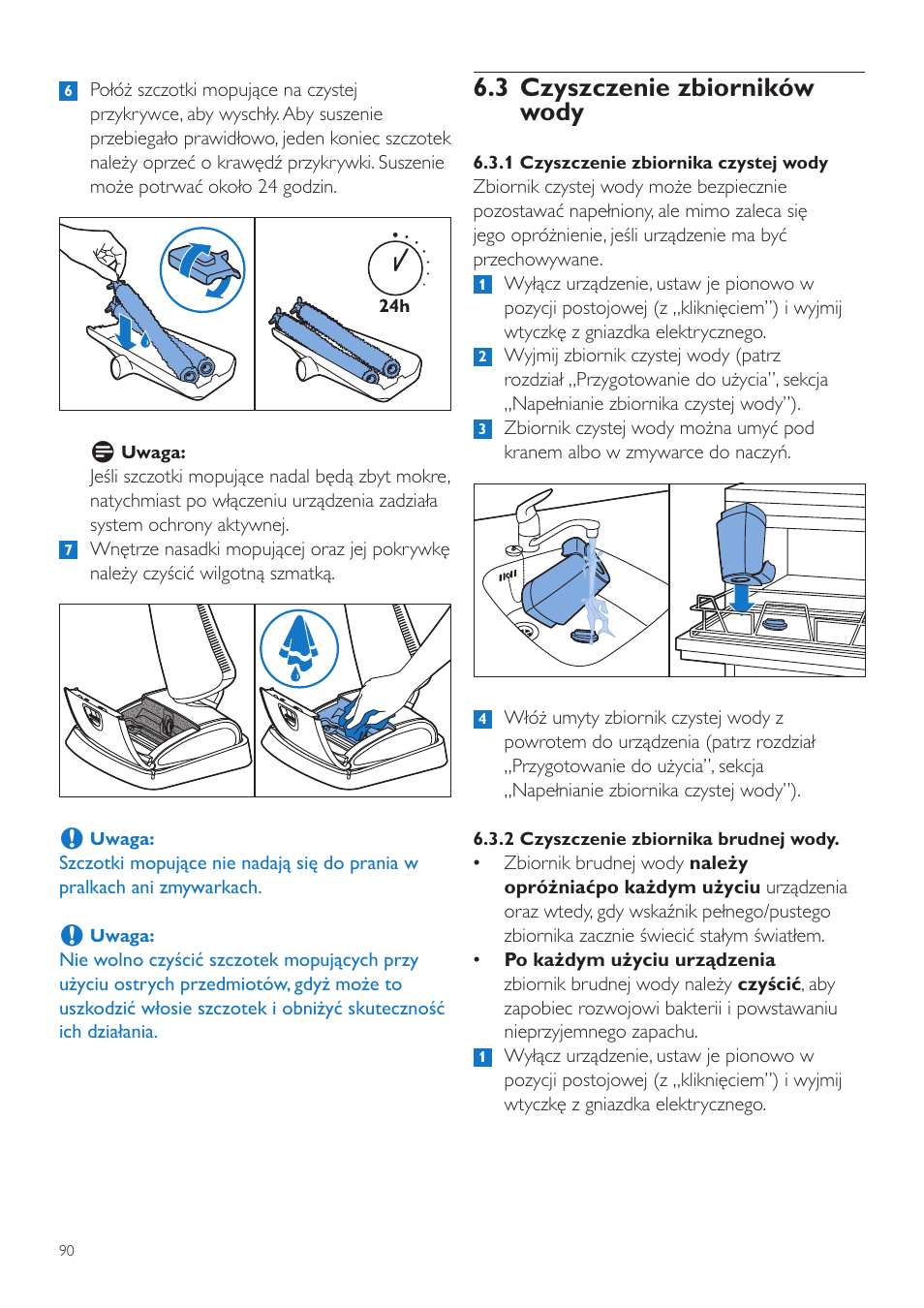 3 czyszczenie zbiorników wody | Philips FC7070 User Manual | Page 90 / 230