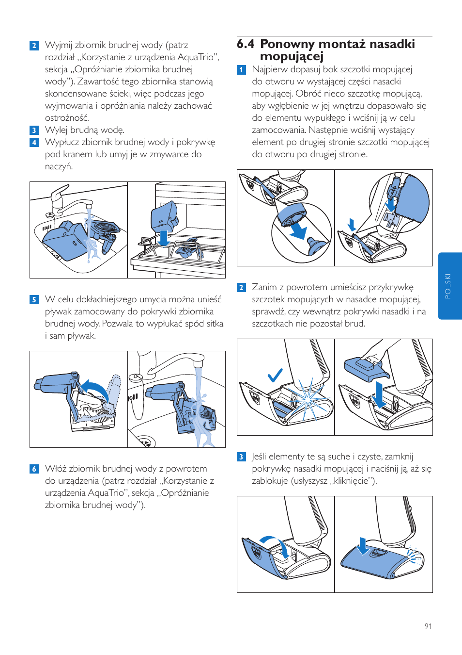 4 ponowny montaż nasadki mopującej | Philips FC7070 User Manual | Page 91 / 230