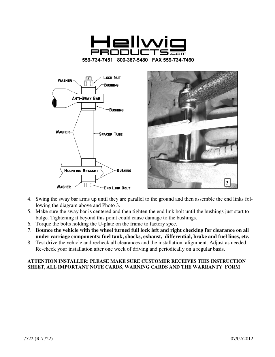 Hellwig Sway Bar 7722 User Manual | Page 2 / 2
