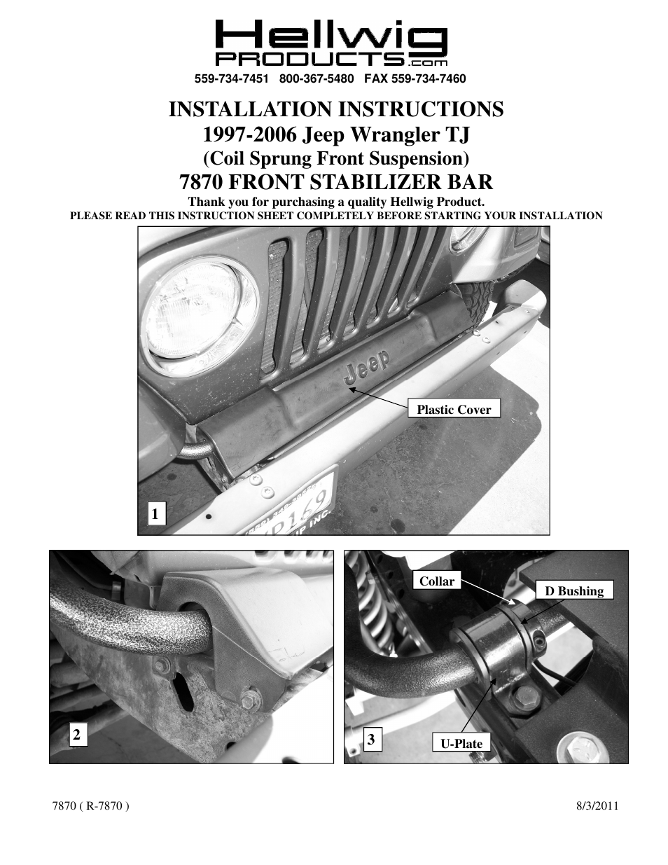 Hellwig Sway Bar 7870 User Manual | 4 pages