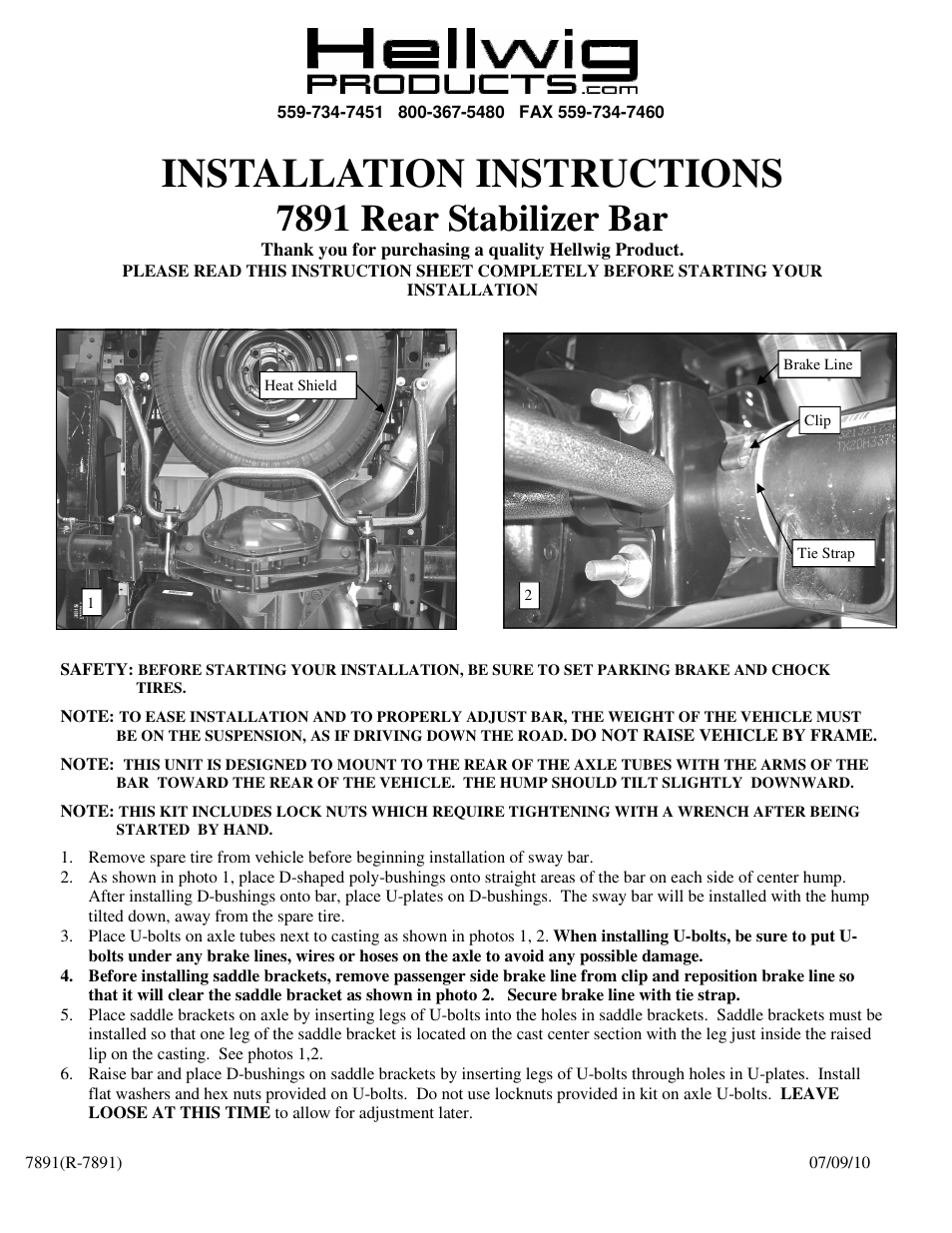 Hellwig Sway Bar 7891 User Manual | 3 pages