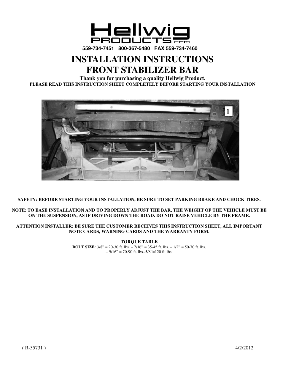 Hellwig Sway Bar 55732 User Manual | 2 pages