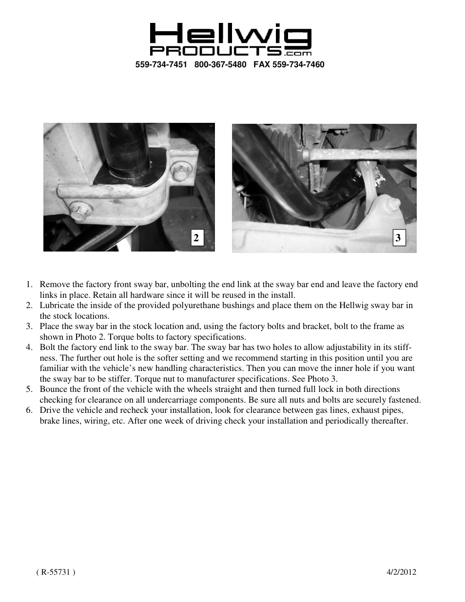 Hellwig Sway Bar 55732 User Manual | Page 2 / 2