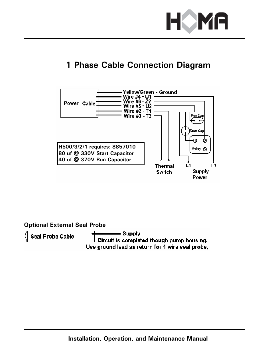 H series, 1 phase cable connection diagram | HOMA H Series User Manual | Page 6 / 8