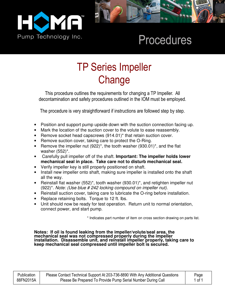 HOMA TP Series Impeller Change User Manual | 1 page