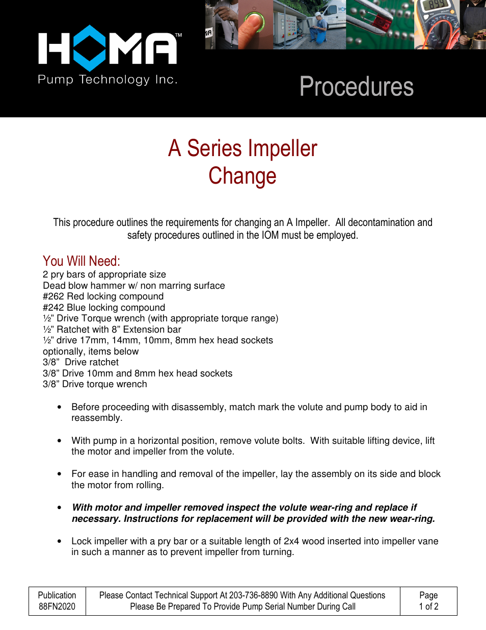 HOMA A Series Impeller Change User Manual | 2 pages