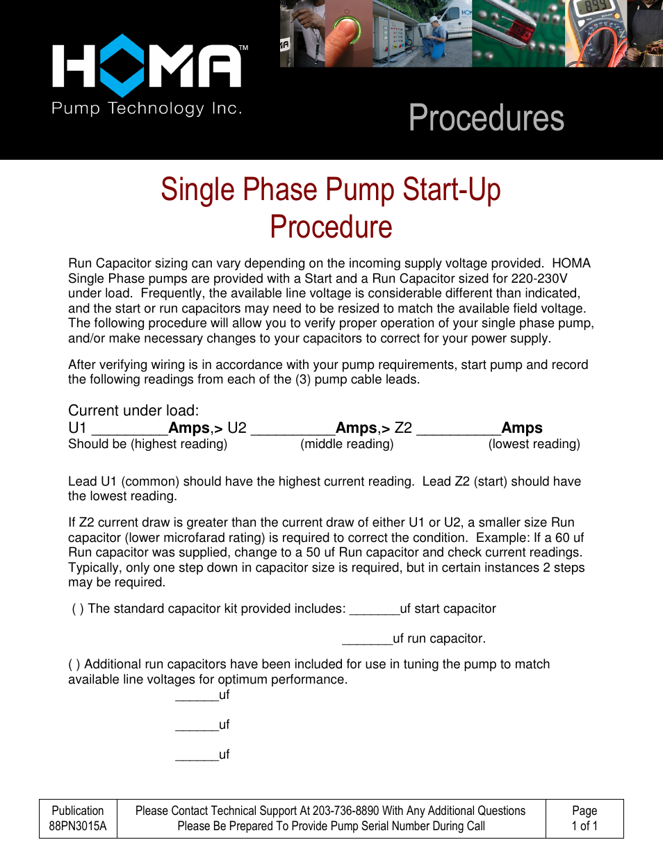 HOMA Single Phase Pump Start Up Procedure User Manual | 1 page