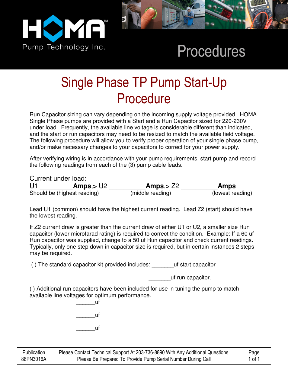 HOMA Single Phase TP Pump Start Up Procedure User Manual | 1 page