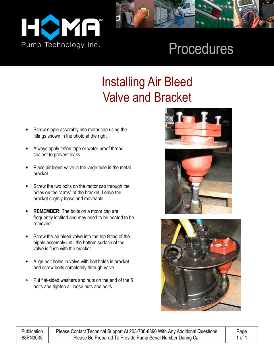 HOMA Installing Air Bleed Valve and Bracket User Manual | 1 page