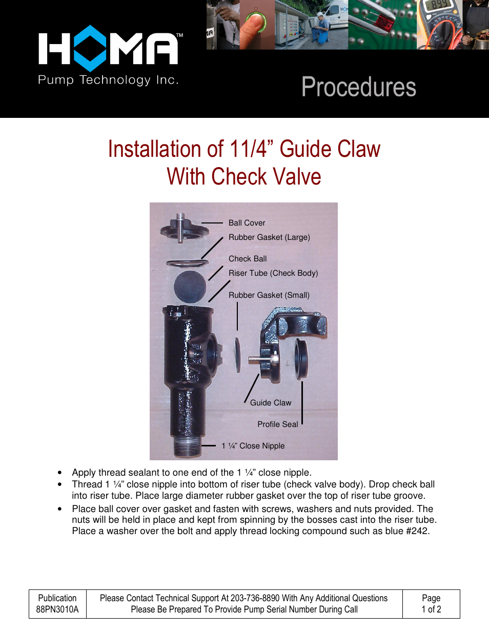 HOMA Installation of 1 and a Half Inch Guide Claw Wit Check Valve User Manual | 2 pages