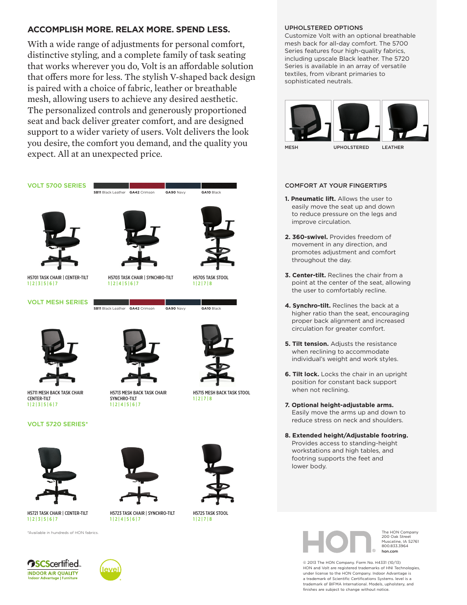 Accomplish more. relax more. spend less | HON Volt Seating User Manual | Page 2 / 2