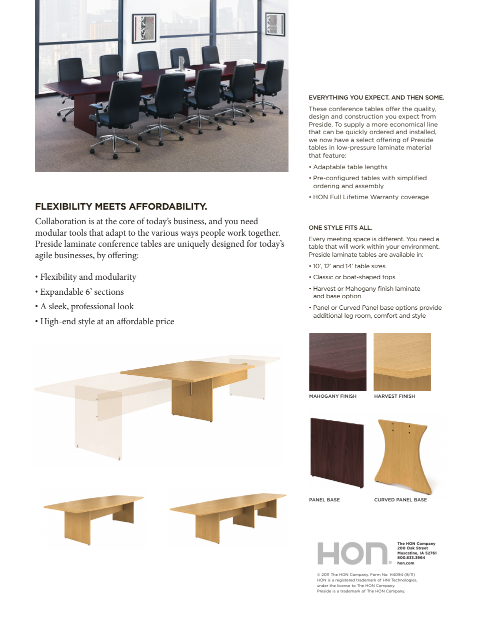 Flexibility and modularity, A sleek, professional look, High-end style at an affordable price | HON Preside Laminate Conference Tables User Manual | Page 2 / 2