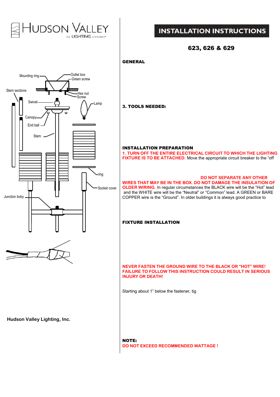 Hudson Valley Lighting ABERDEEN 623 User Manual | 2 pages
