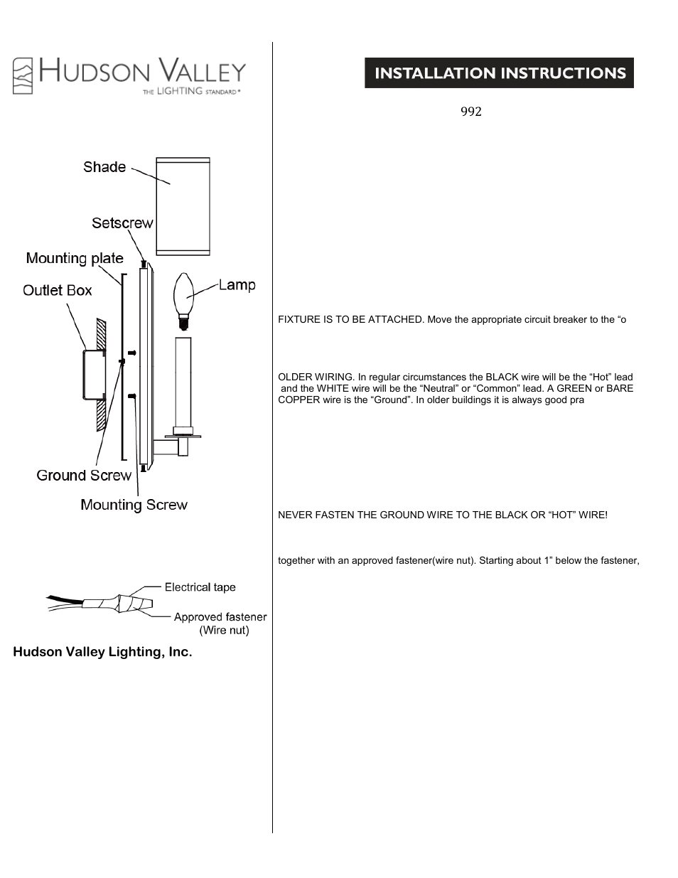 Hudson Valley Lighting ADAMS 992 User Manual | 1 page