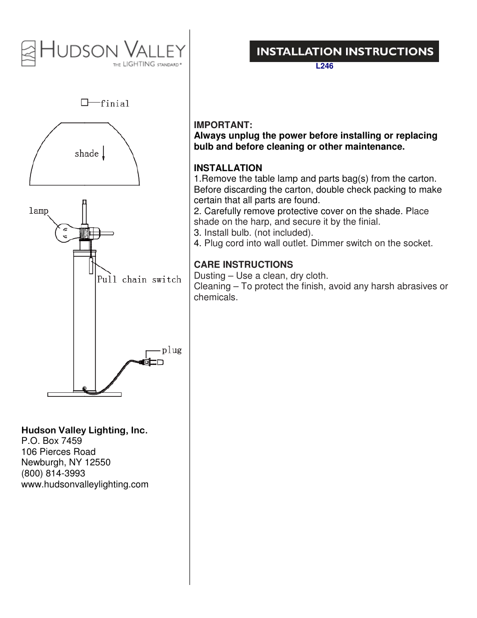 Hudson Valley Lighting ALBA L246 User Manual | 1 page