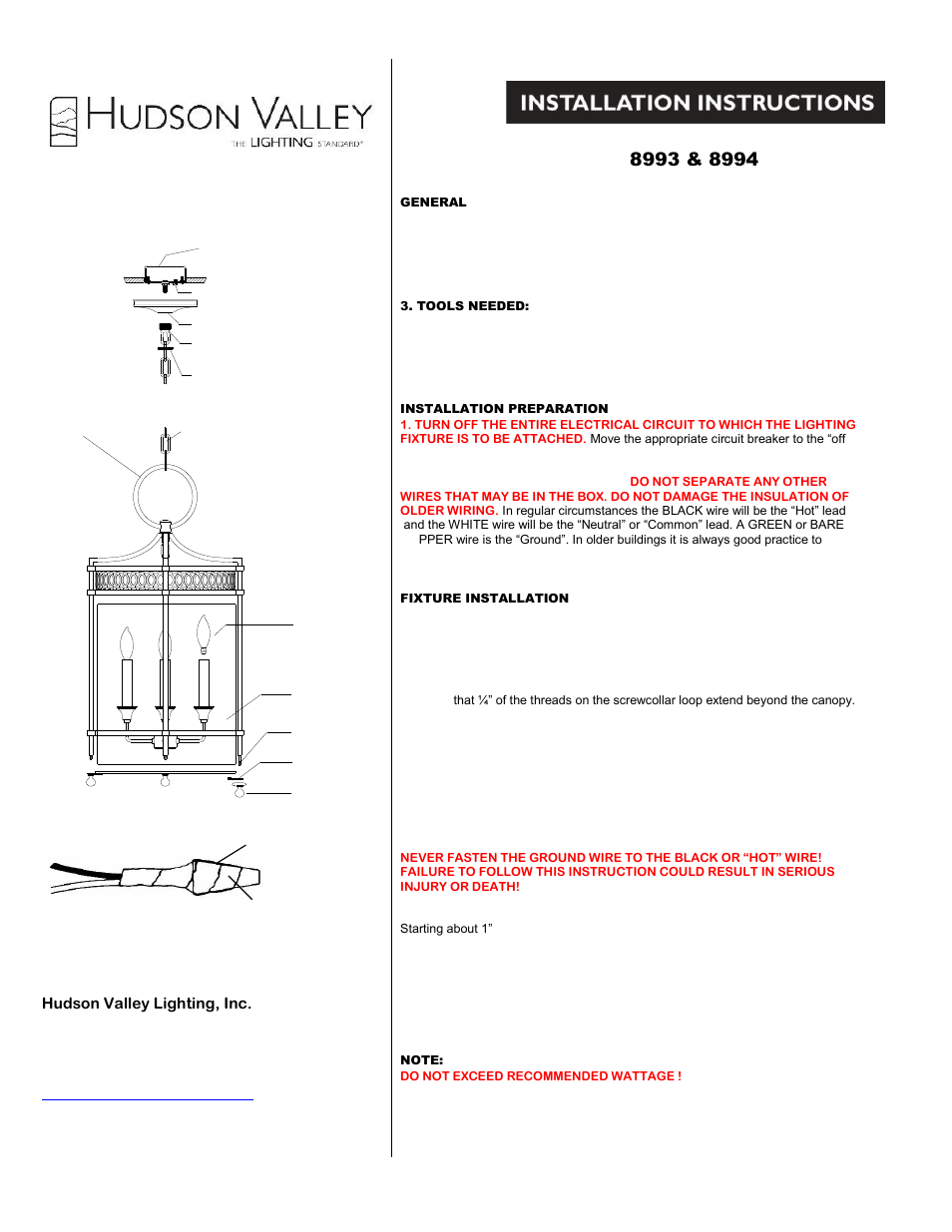 Hudson Valley Lighting AMELIA 8993 User Manual | 1 page