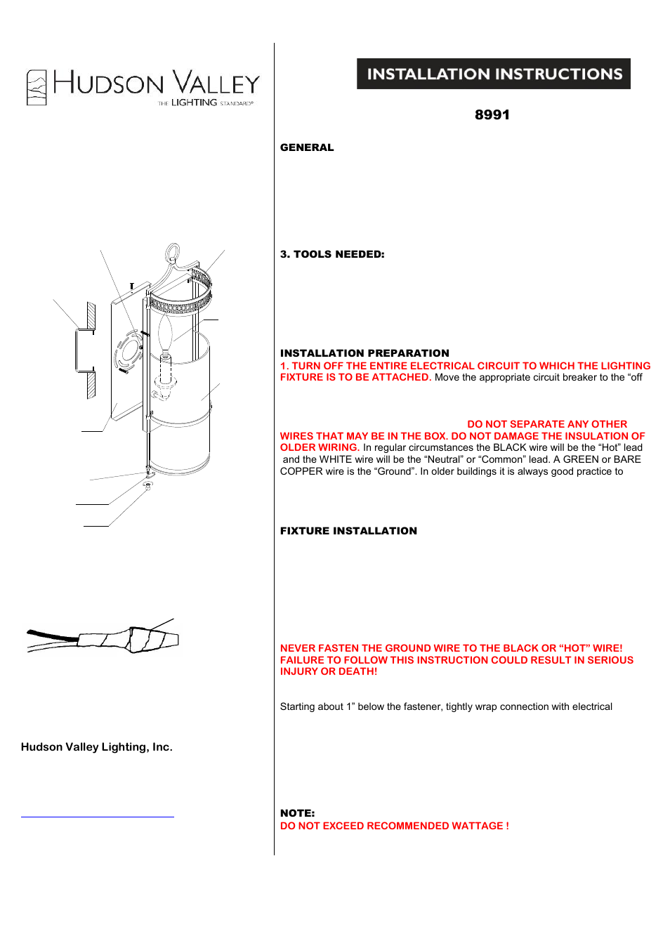 Hudson Valley Lighting AMELIA 8991 User Manual | 1 page