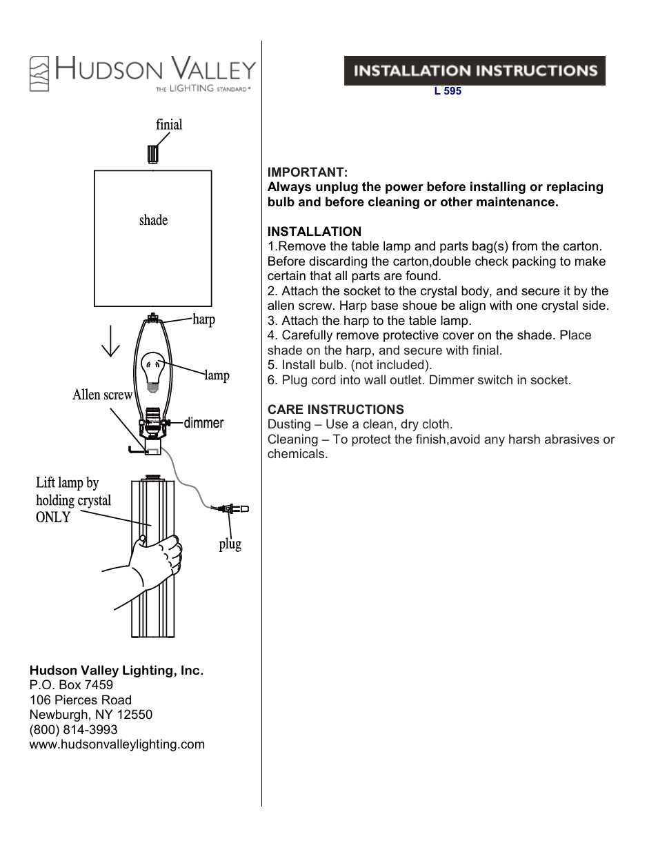 Hudson Valley Lighting ARDSLEY L595 User Manual | 1 page