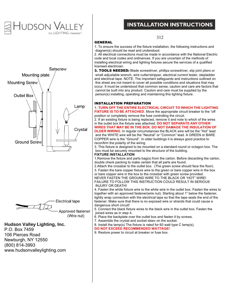 Hudson Valley Lighting ASHLEY 312 User Manual | 1 page