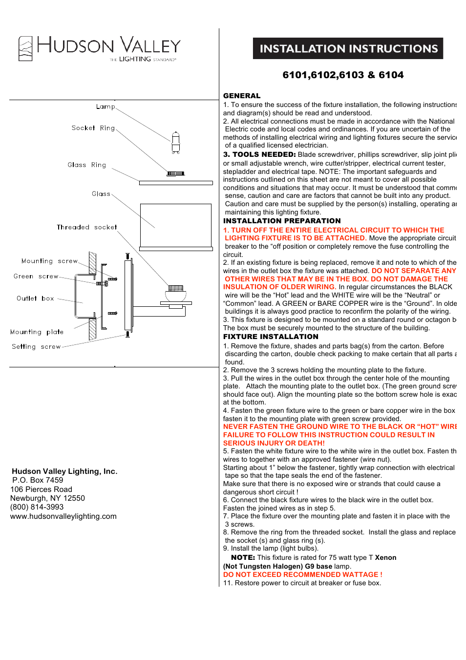 Hudson Valley Lighting BASKING RIDGE 6101-6104 User Manual | 2 pages