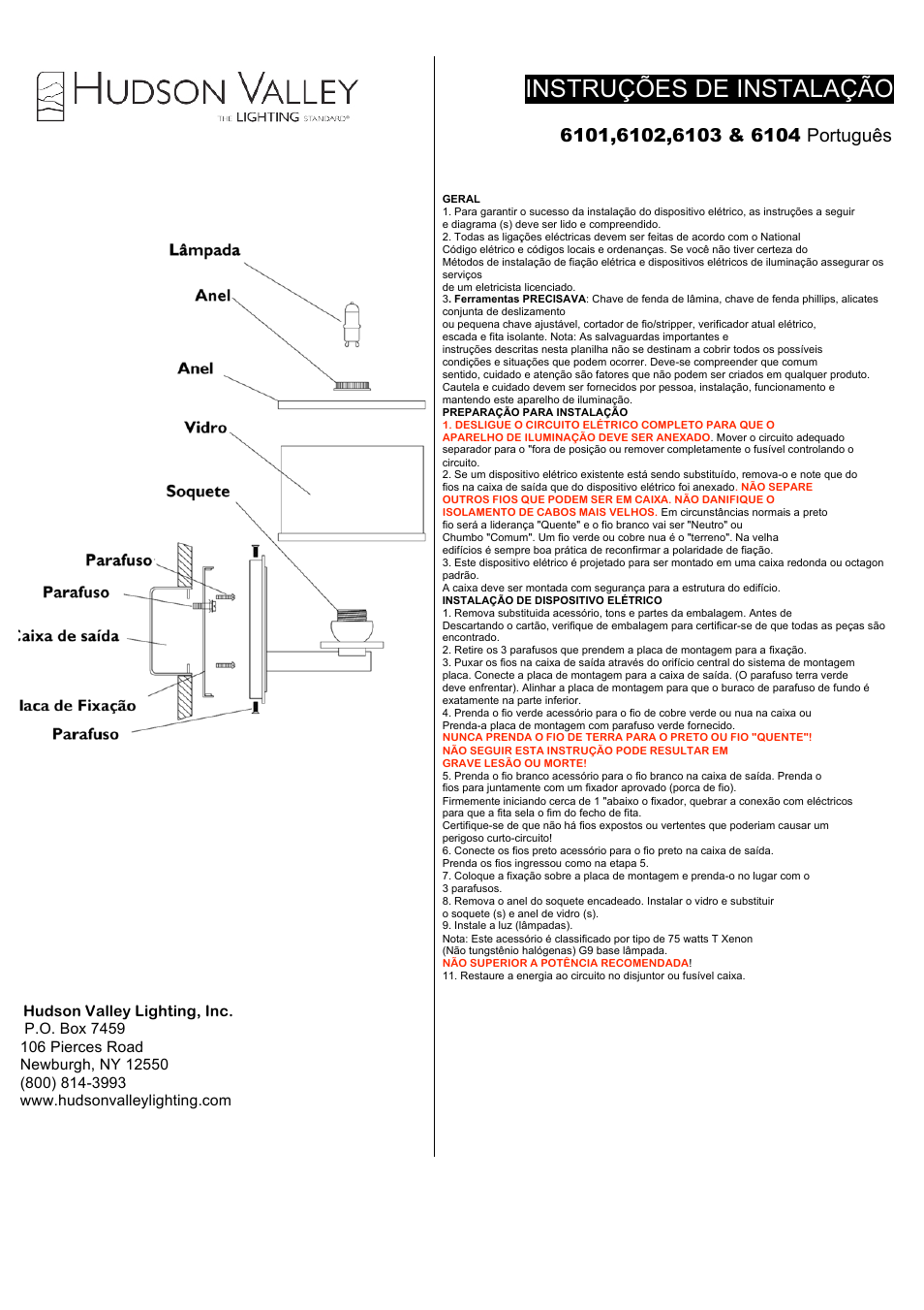 Instruções de instalação | Hudson Valley Lighting BASKING RIDGE 6101-6104 User Manual | Page 2 / 2