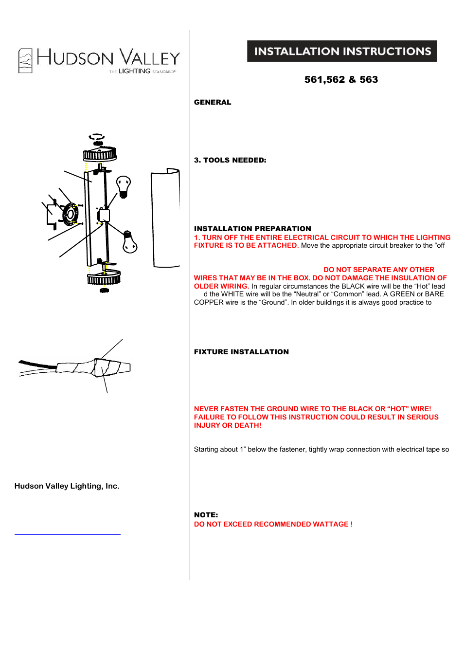 Hudson Valley Lighting BENTON 561-563 User Manual | 2 pages