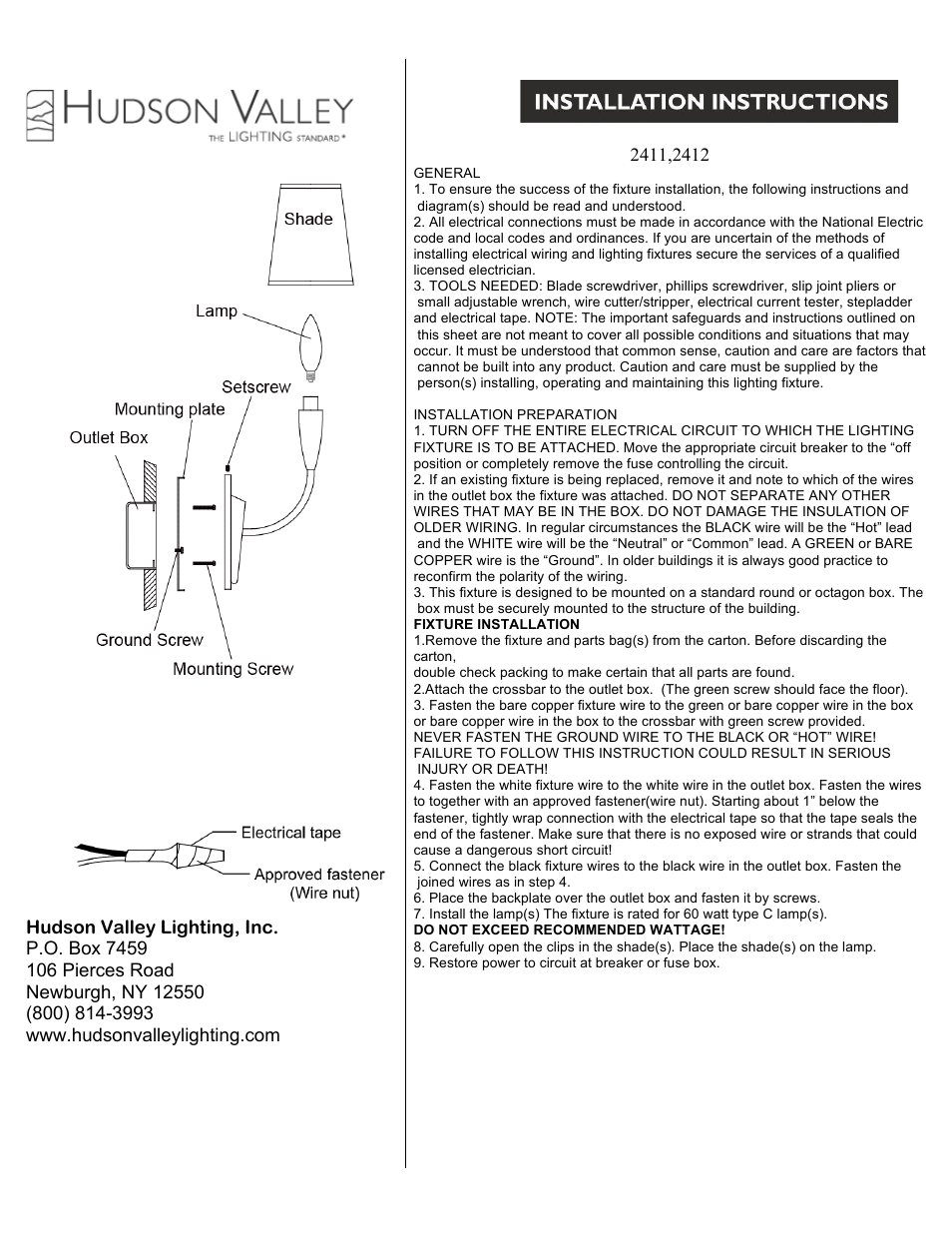 Hudson Valley Lighting BERKLEY 2411 User Manual | 1 page