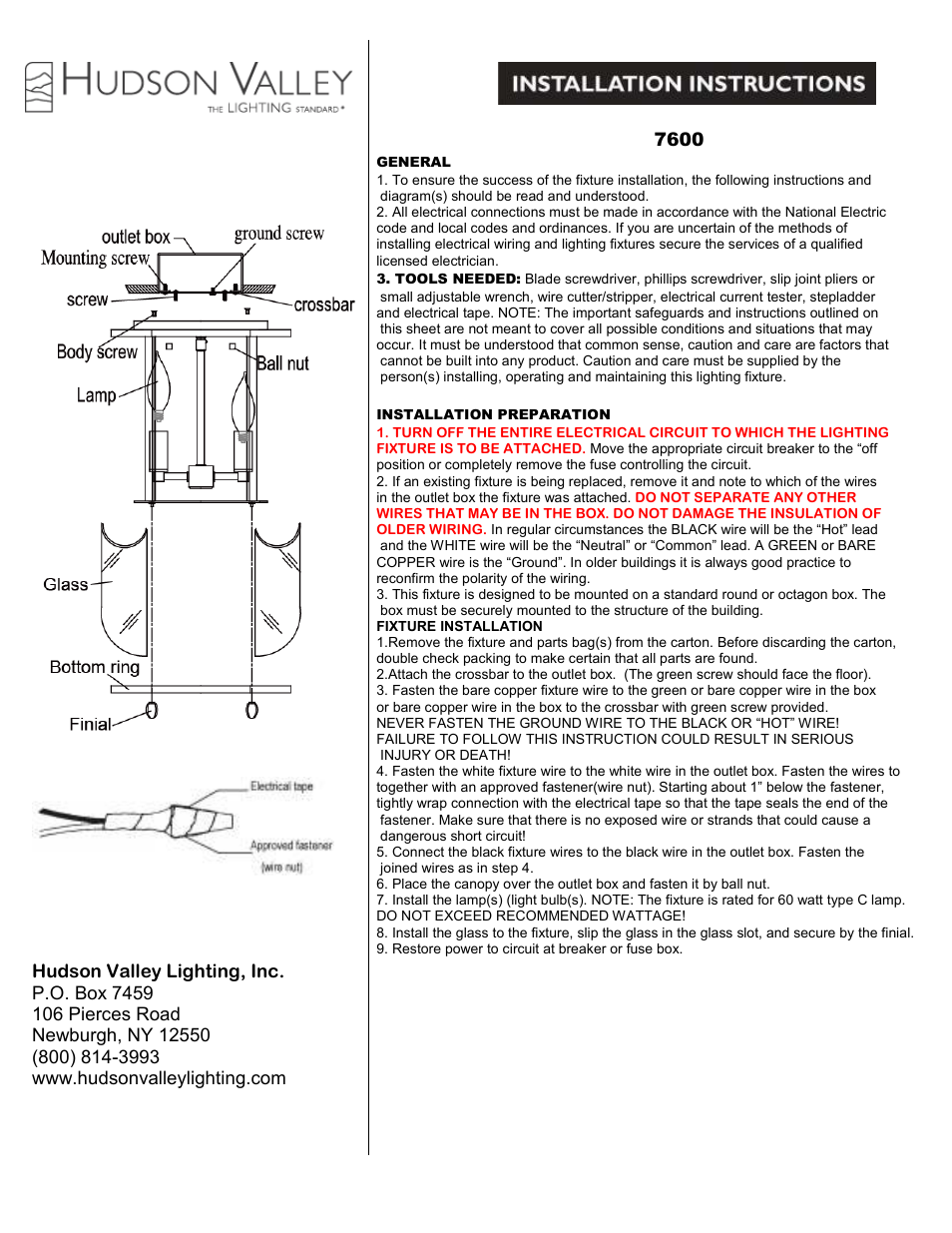 Hudson Valley Lighting BERKSHIRE 7600 User Manual | 1 page