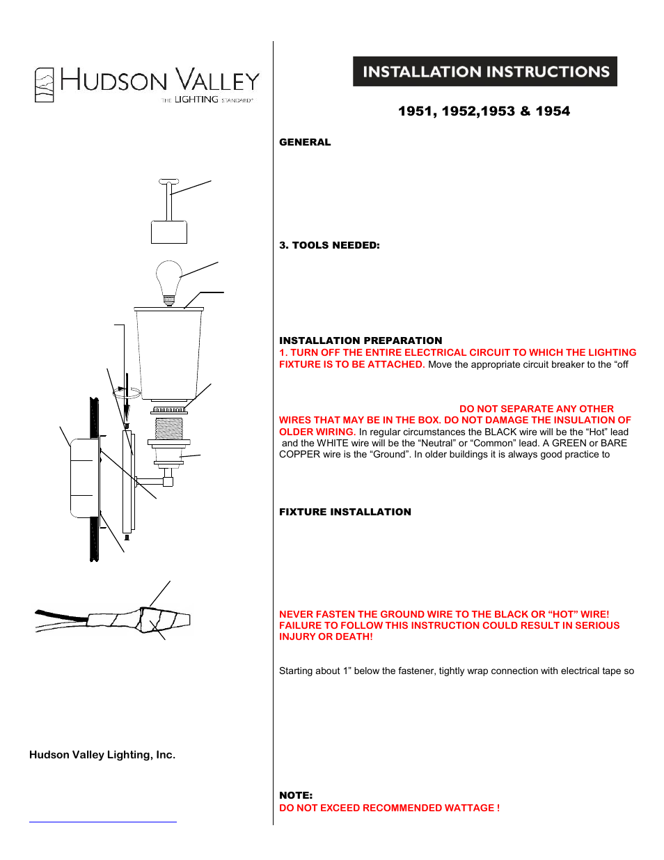 Hudson Valley Lighting BERWICK 1951-1954 User Manual | 1 page