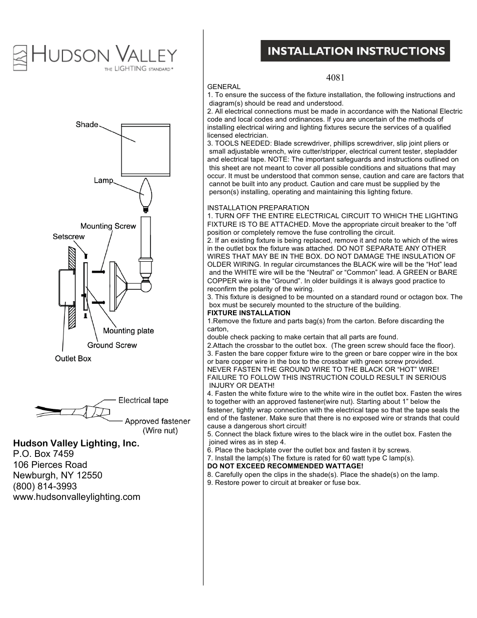 Hudson Valley Lighting BETHESDA 4081 User Manual | 1 page