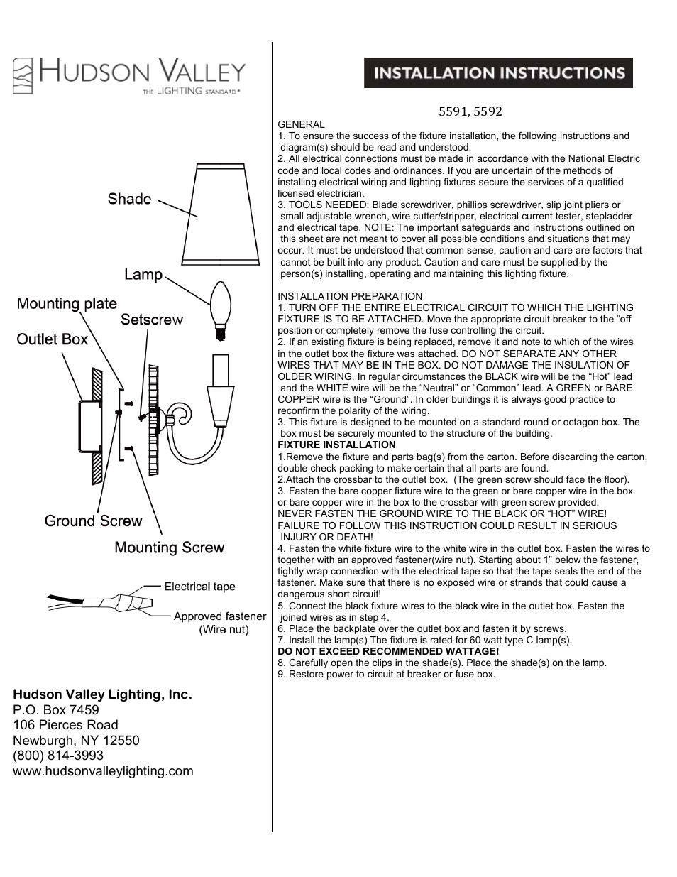 Hudson Valley Lighting BLEECKER 5591 User Manual | 1 page