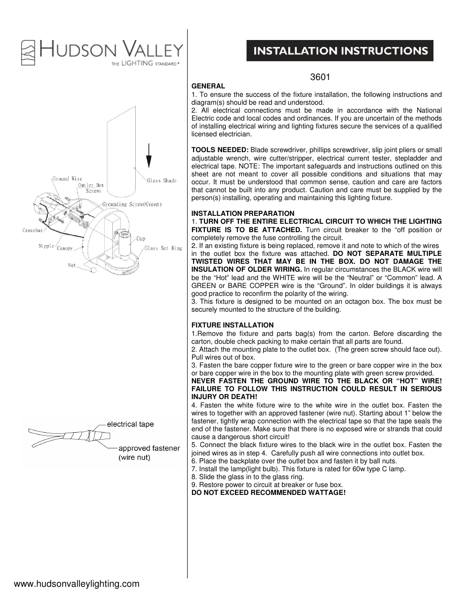 Hudson Valley Lighting BRIGHTON 3601 User Manual | 1 page