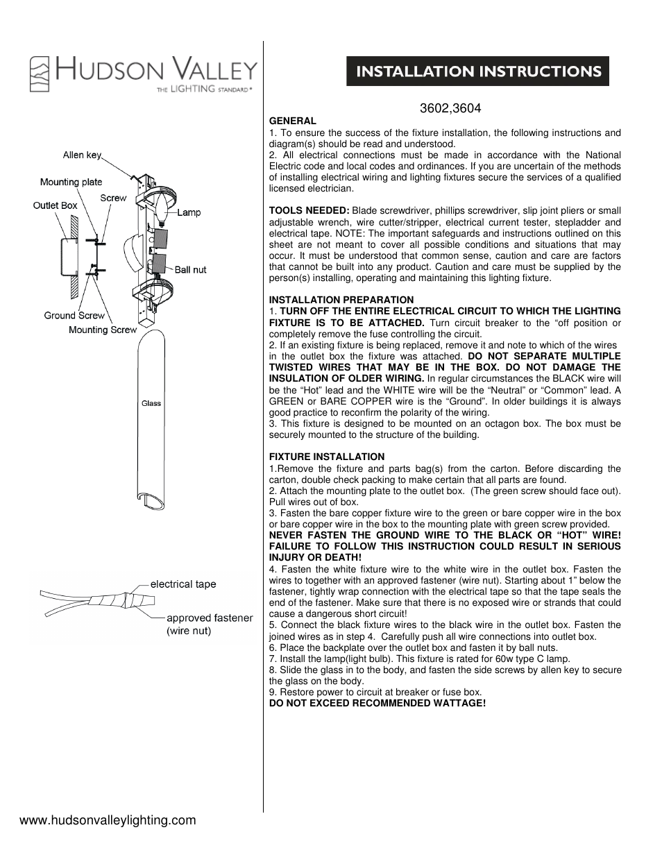 Hudson Valley Lighting BRIGHTON 3604 User Manual | 1 page