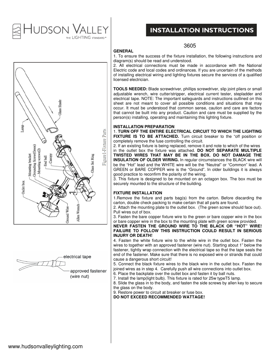 Hudson Valley Lighting BRIGHTON 3605 User Manual | 1 page