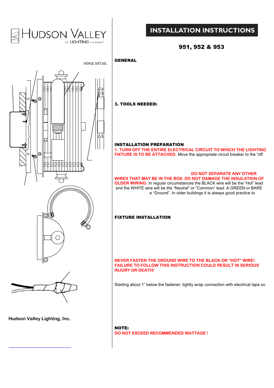 Hudson Valley Lighting BRISTOL 951-953 User Manual | 2 pages