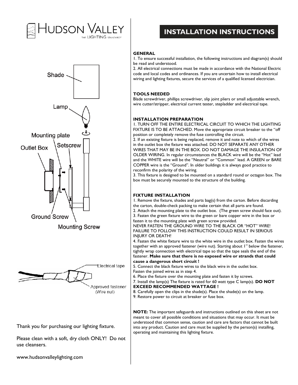 Hudson Valley Lighting BURBANK 1211 User Manual | 1 page