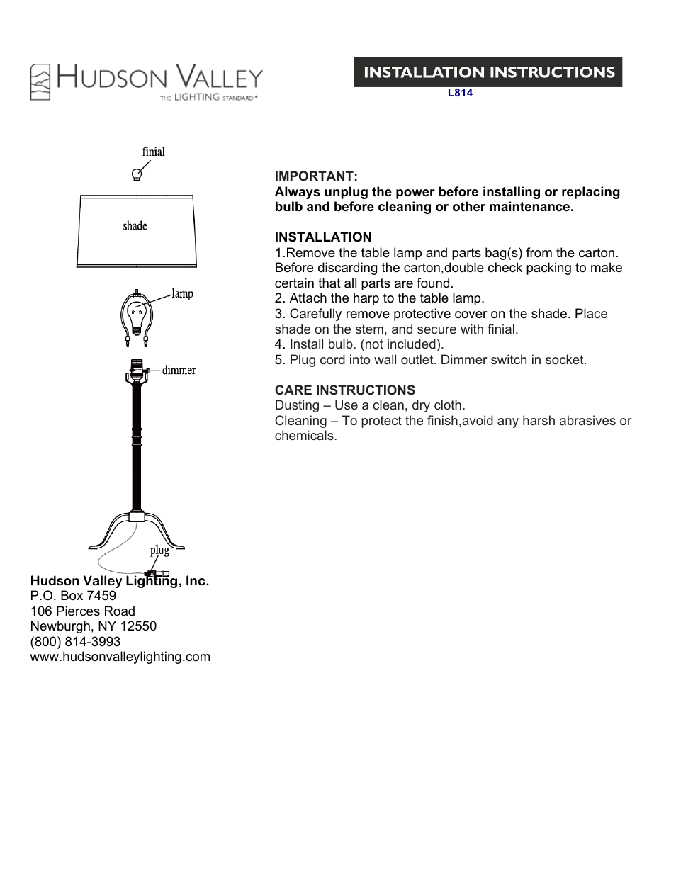 Hudson Valley Lighting BURTON L814 User Manual | 1 page