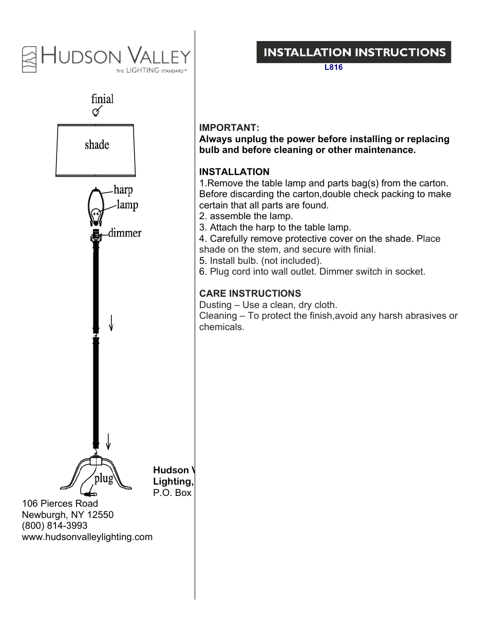 Hudson Valley Lighting BURTON L816 User Manual | 1 page
